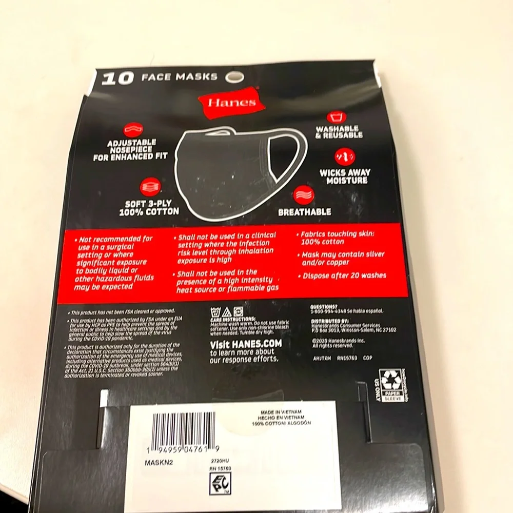 NWT Hanes 10 Face Masks